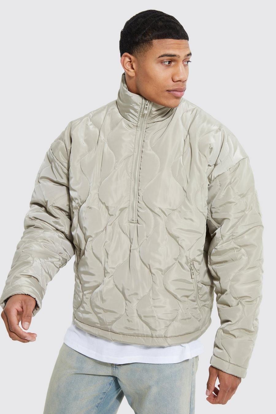 Sage Boxy Quilted Funnel Neck Cagoule image number 1