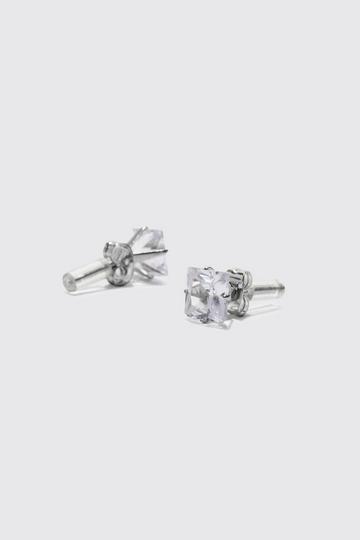 8mm Square Stud Diamante Earrings silver