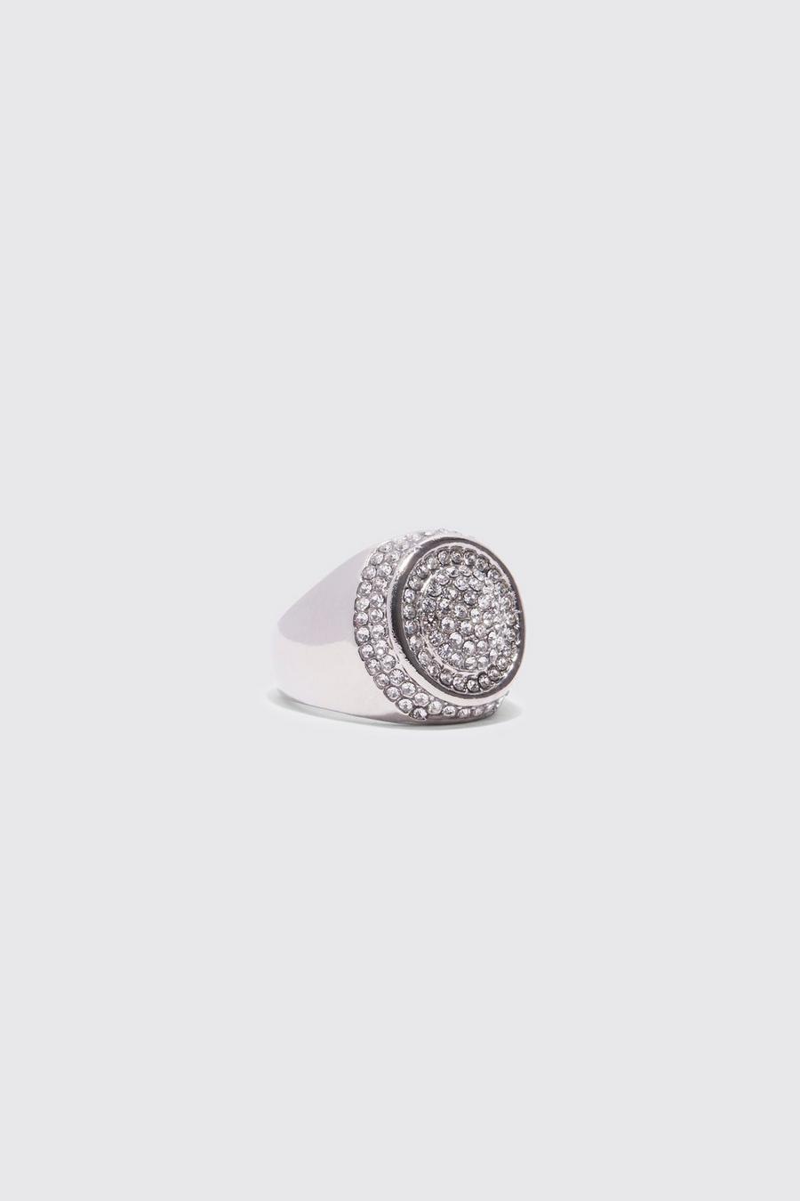 Silver Iced Round Signet Ring
