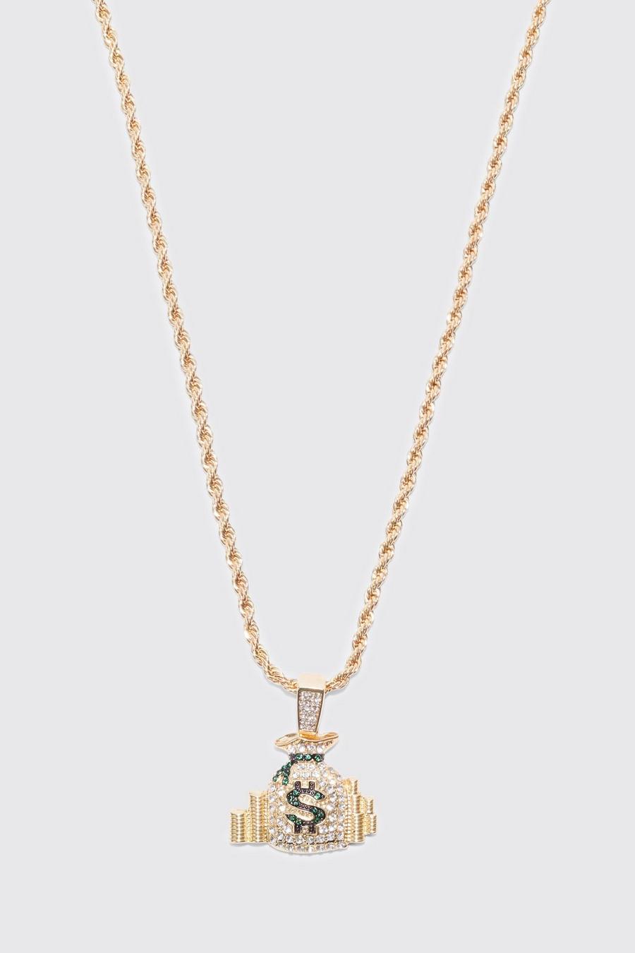 Gold Rope Chain Necklace With Iced Money Pendant image number 1