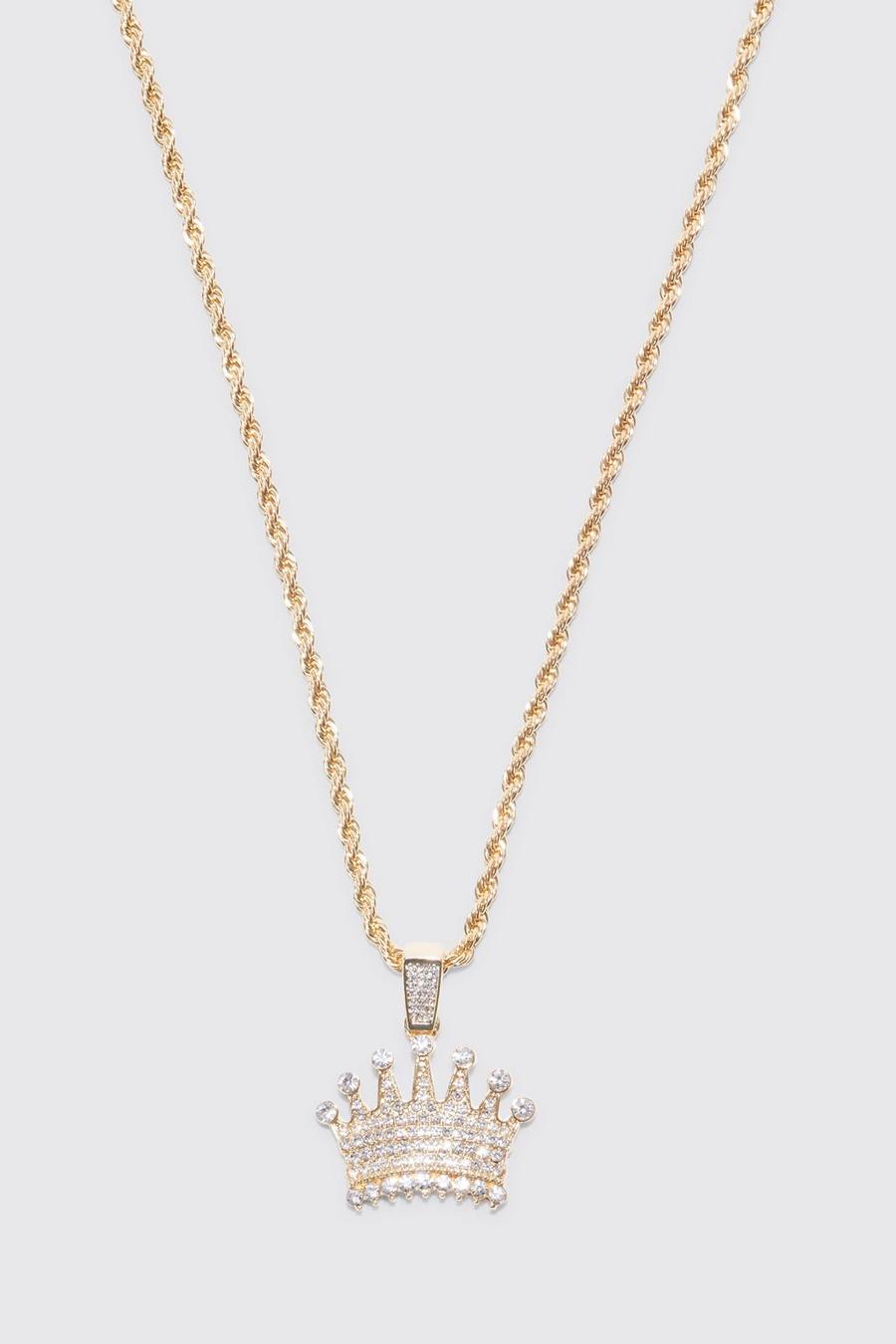 Gold metallic Rope Chain Necklace With Iced Crown