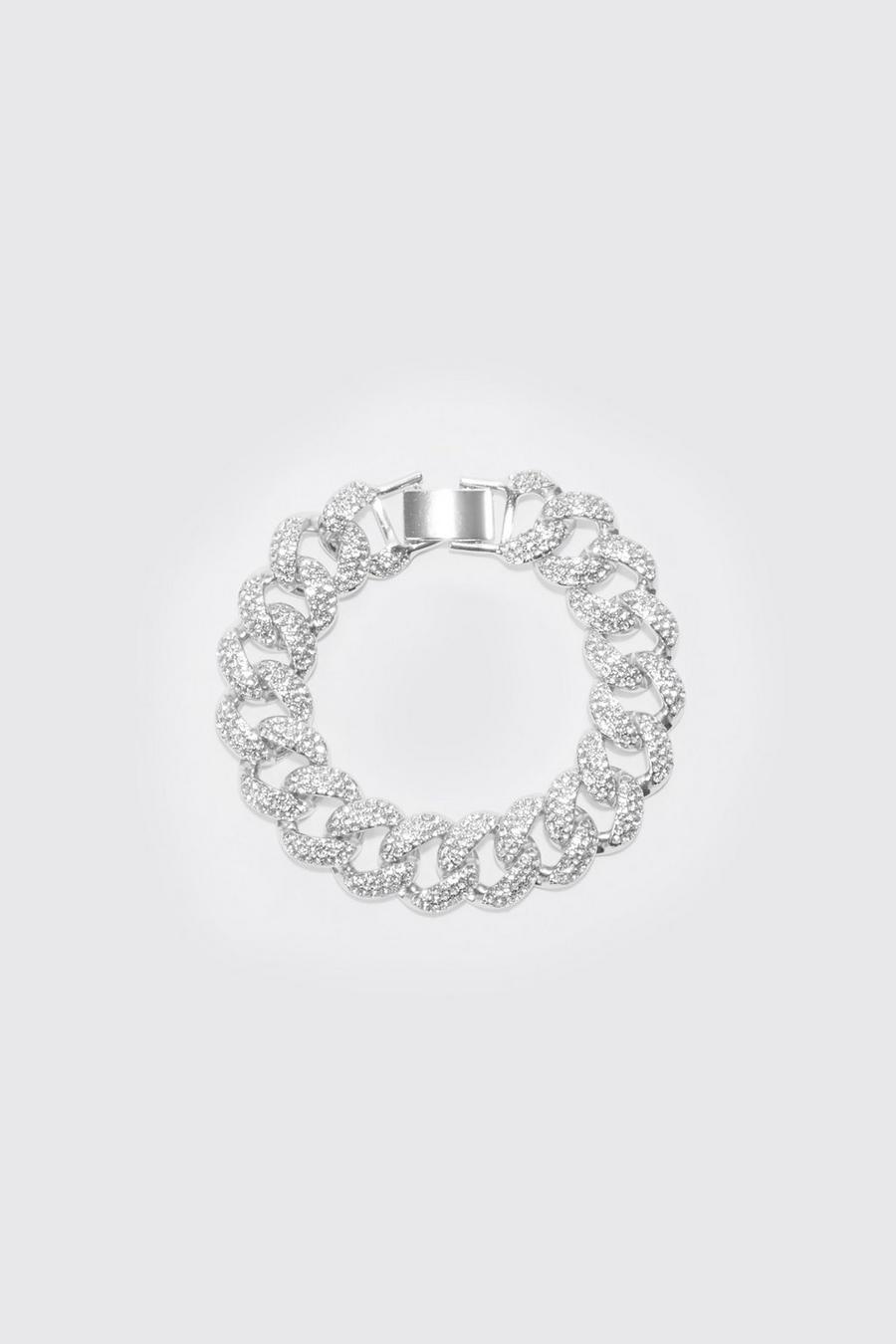 Silver Iced Cuban Chunky Chain Bracelet image number 1