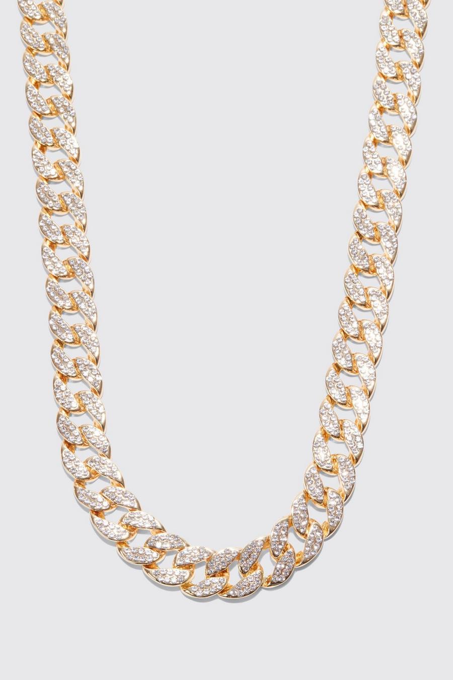 Gold metallizzato Chunky Iced Cuban Chain Necklace