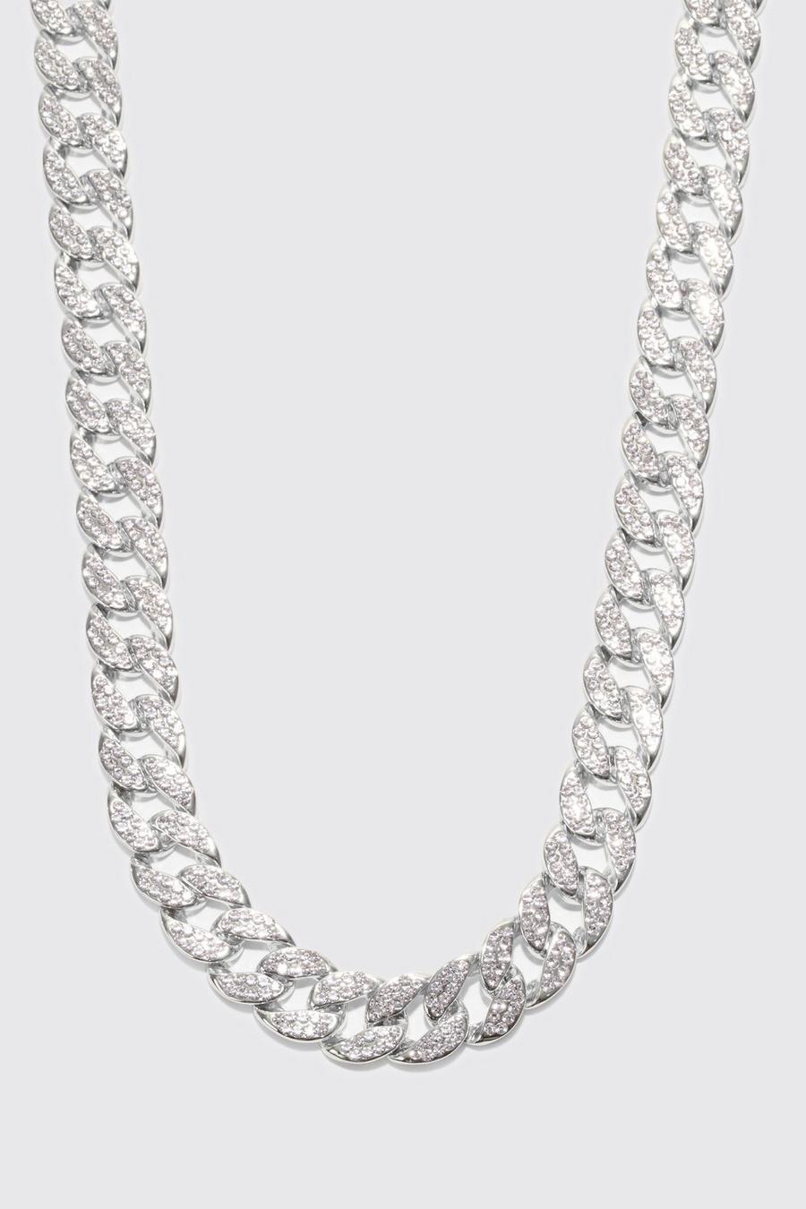 Silver argent Chunky Iced Cuban Chain Necklace