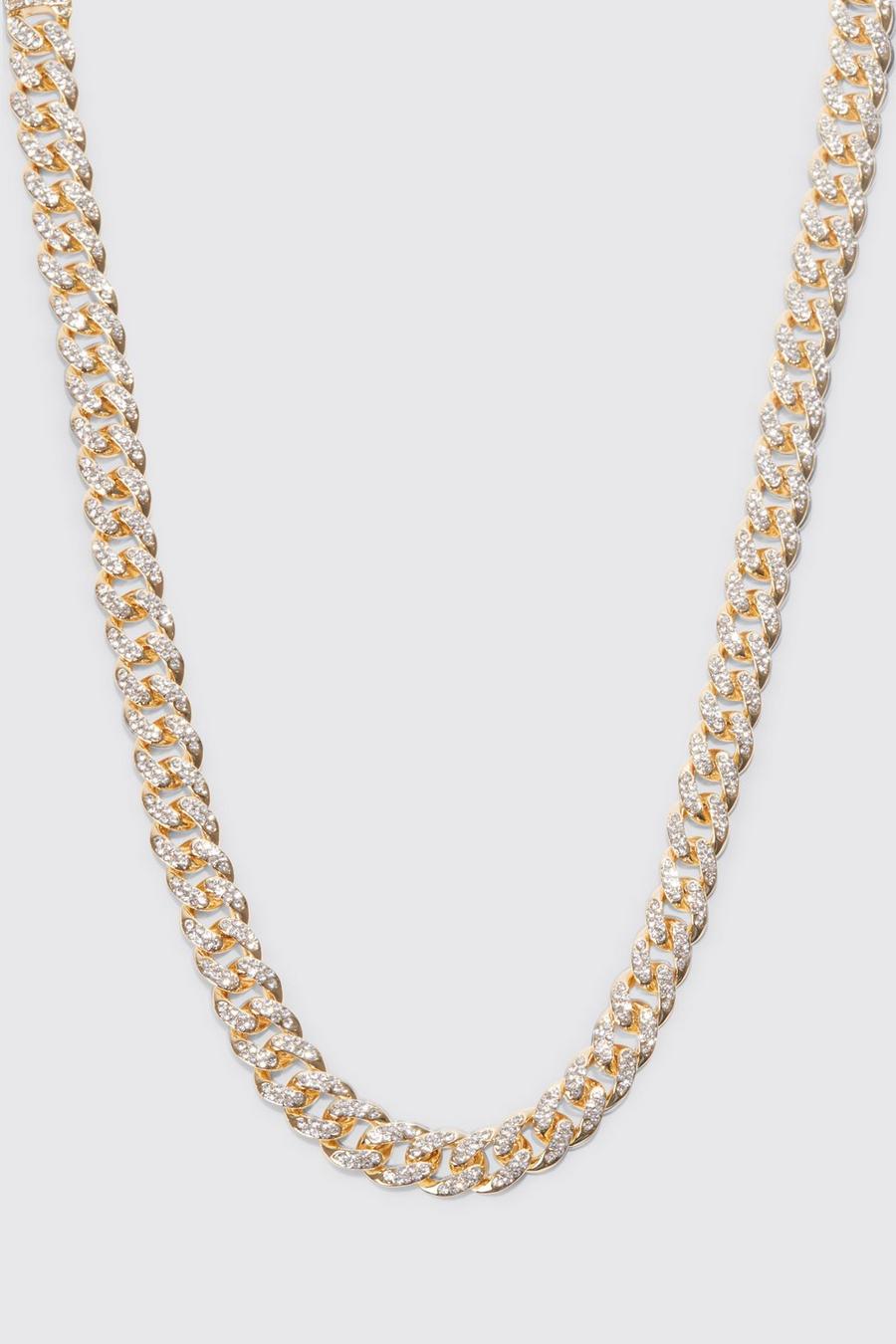 Gold metallizzato Iced Cuban Chain Necklace With Lock Detail