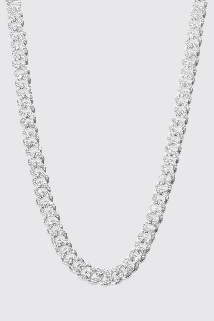 Silver Iced Cuban Chain Necklace With Lock Detail