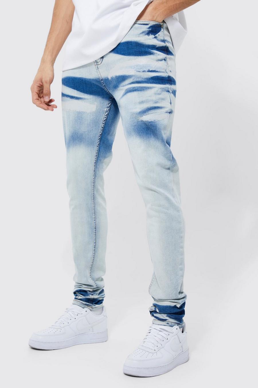 Tall Skinny Fit Paint Detail Jean , Mid blue azzurro