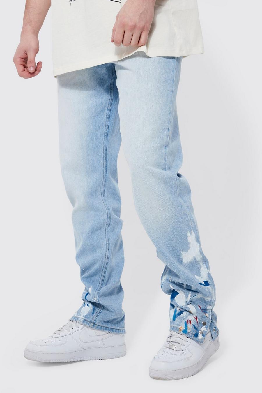 Ice blue Tall Straight Fit Paint Splatter Jean  image number 1