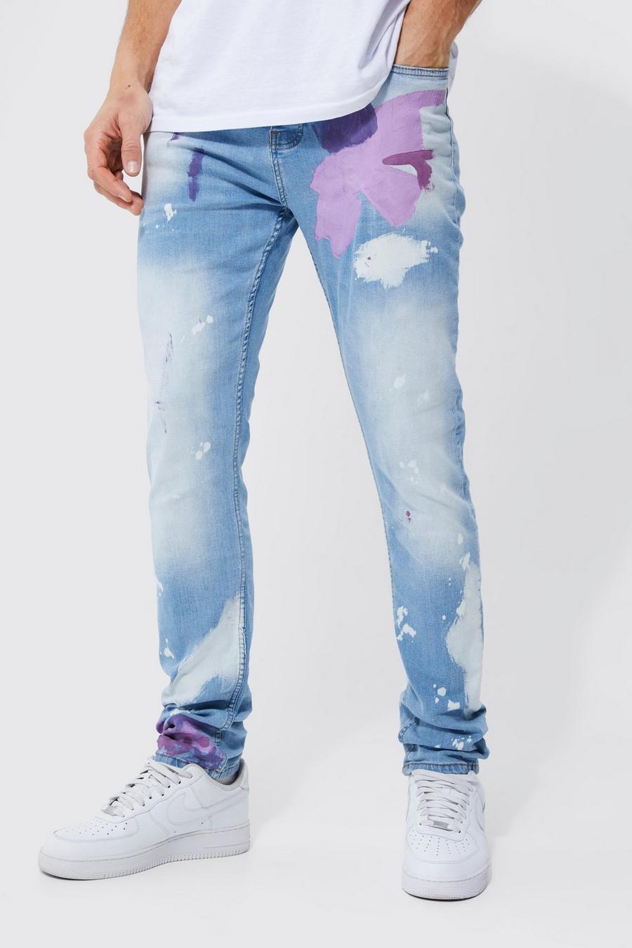Ice blue Tall Slim Fit Paint Splatter Jean 