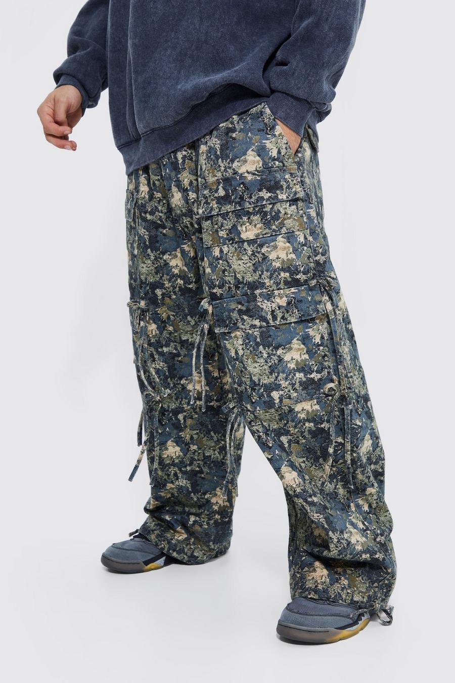 Pantaloni Cargo in fantasia militare a calzata ampia con vita elasticizzata, Camo image number 1