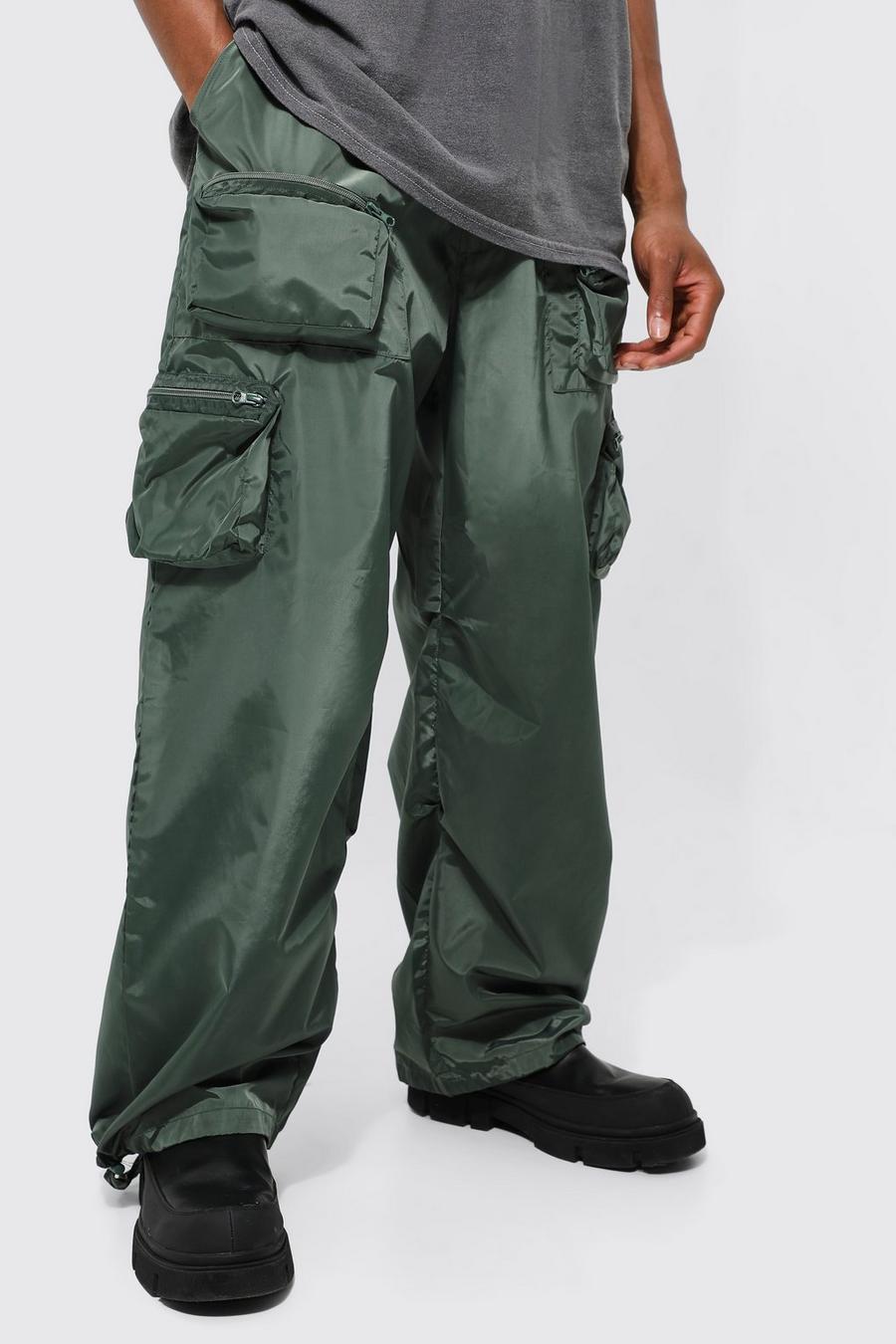 Forest green Elastic Waist Parachute Cargo Trouser