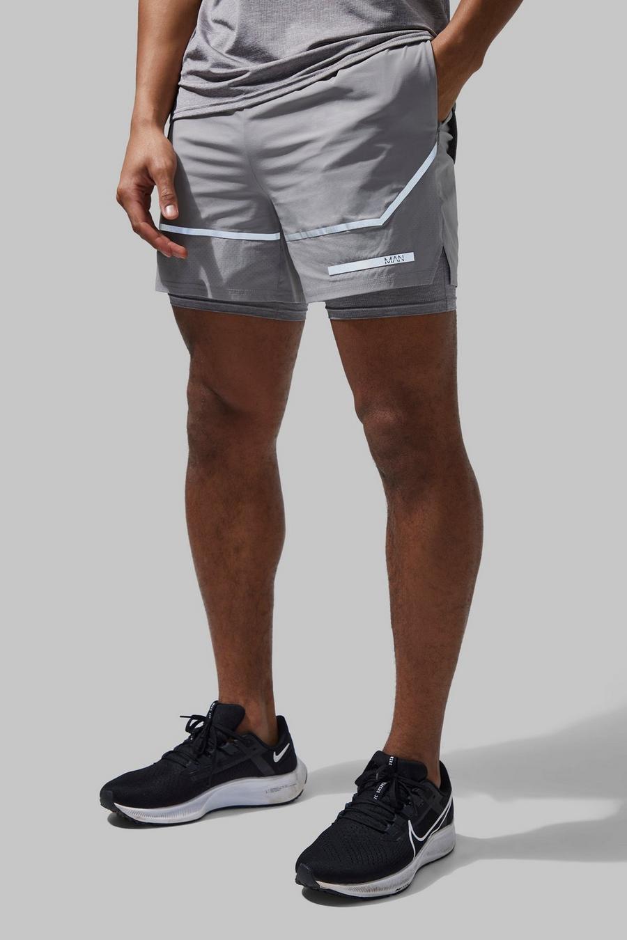 Ice grey Man Active Lightweight 2 In 1 Shorts