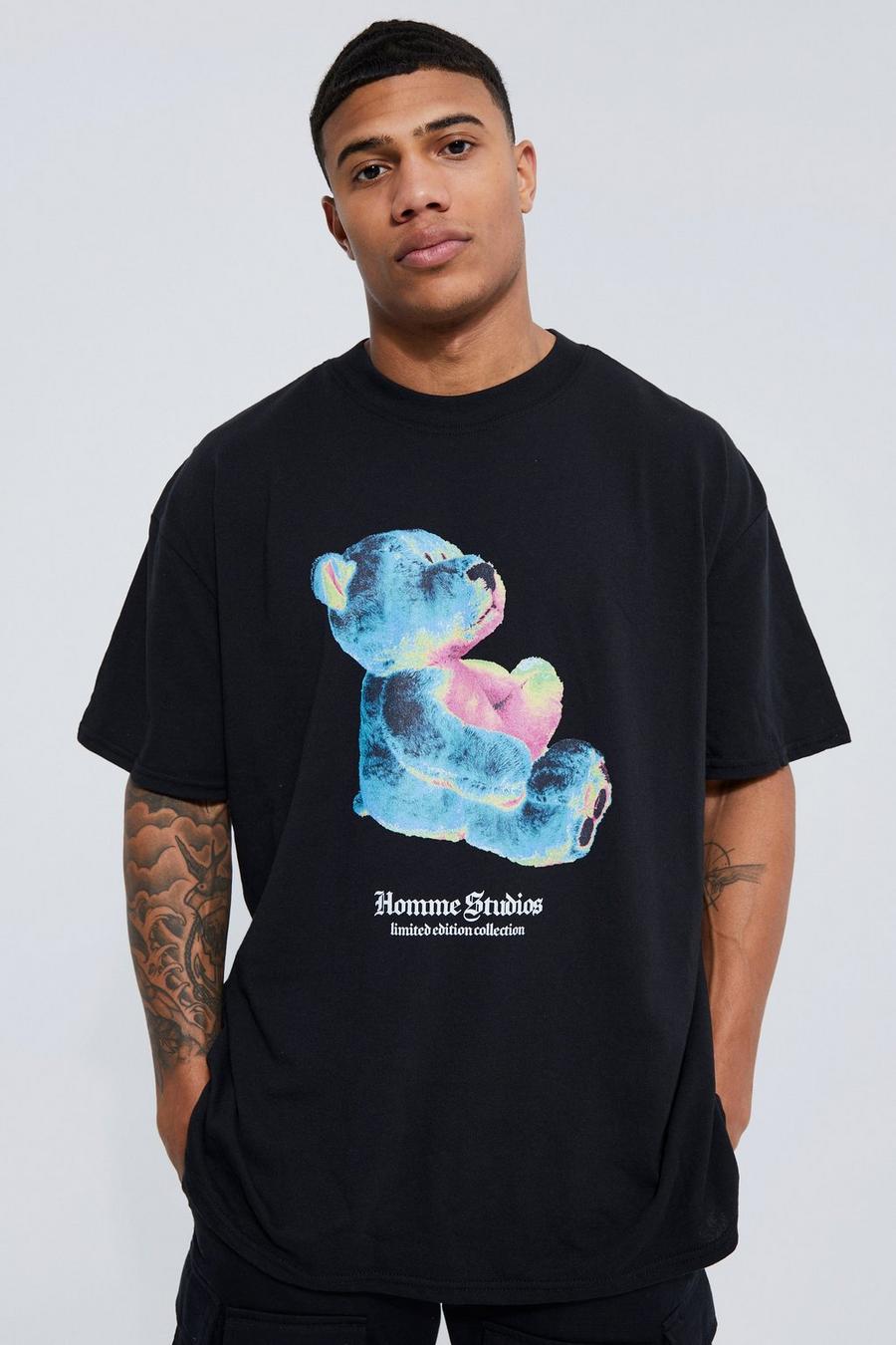 Black Oversized Heat Teddy Graphic T-shirt image number 1