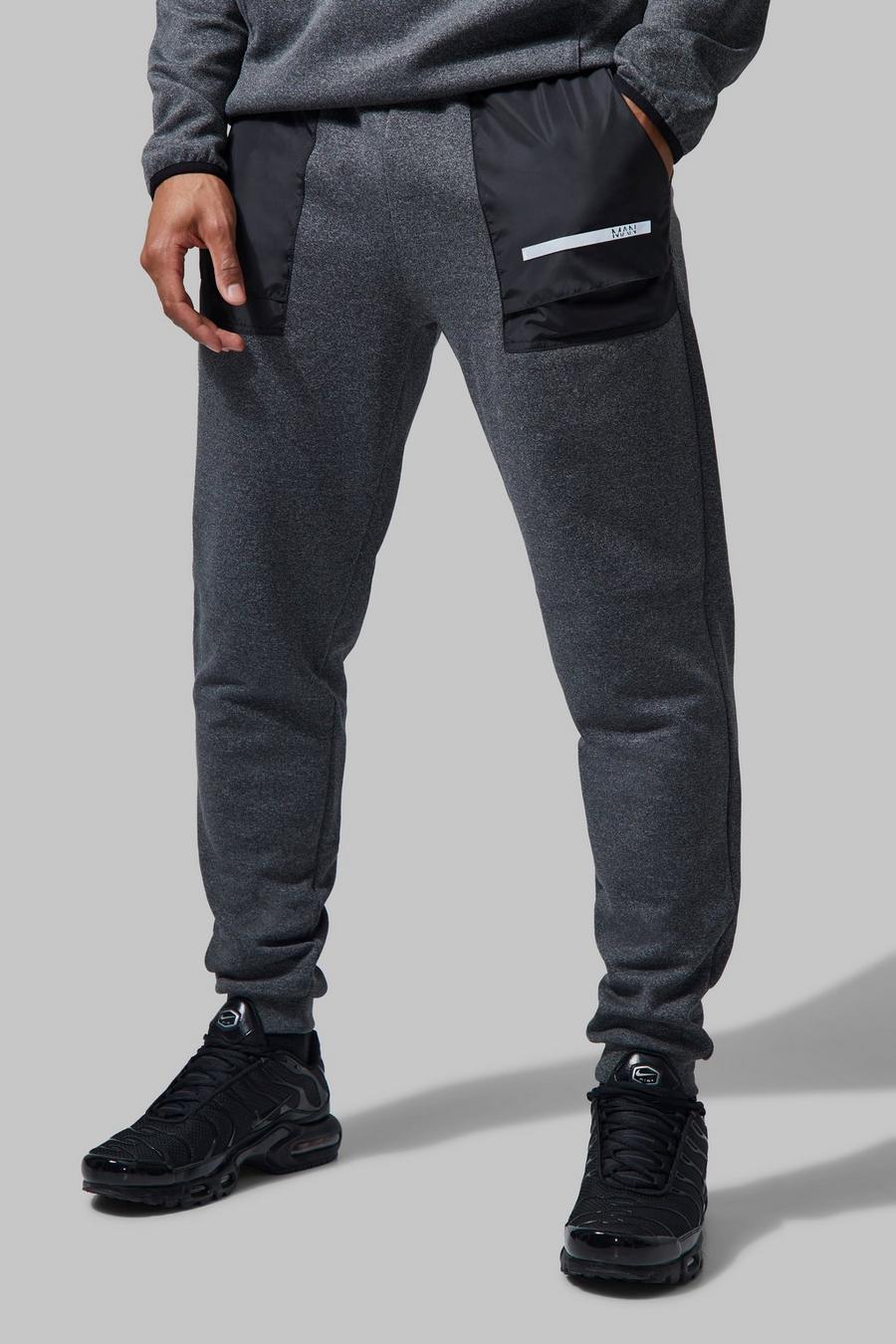 Pantalón deportivo MAN Active jaspeado ajustado, Charcoal grey image number 1