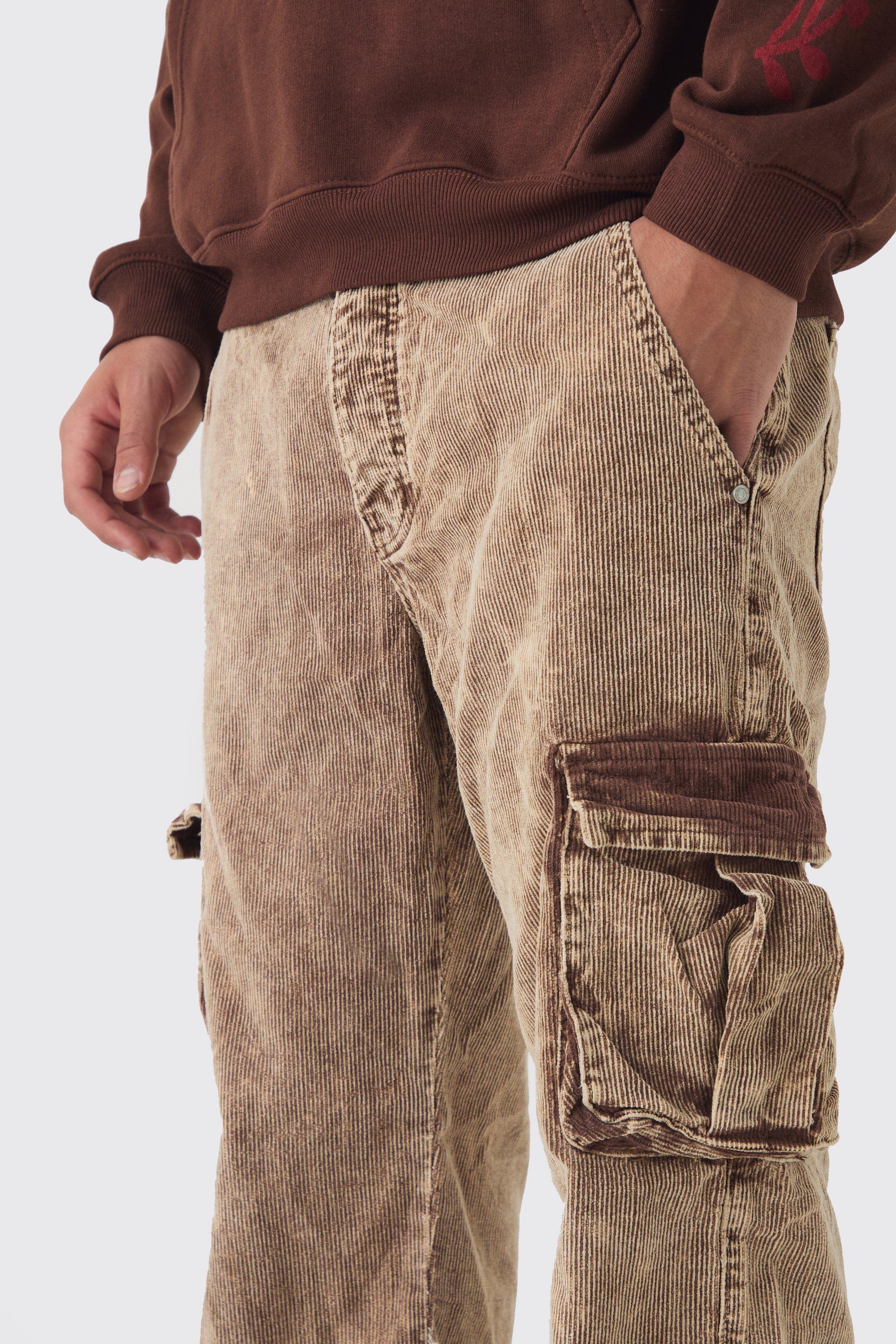 Relaxed Acid Wash Cord Cargo Pants