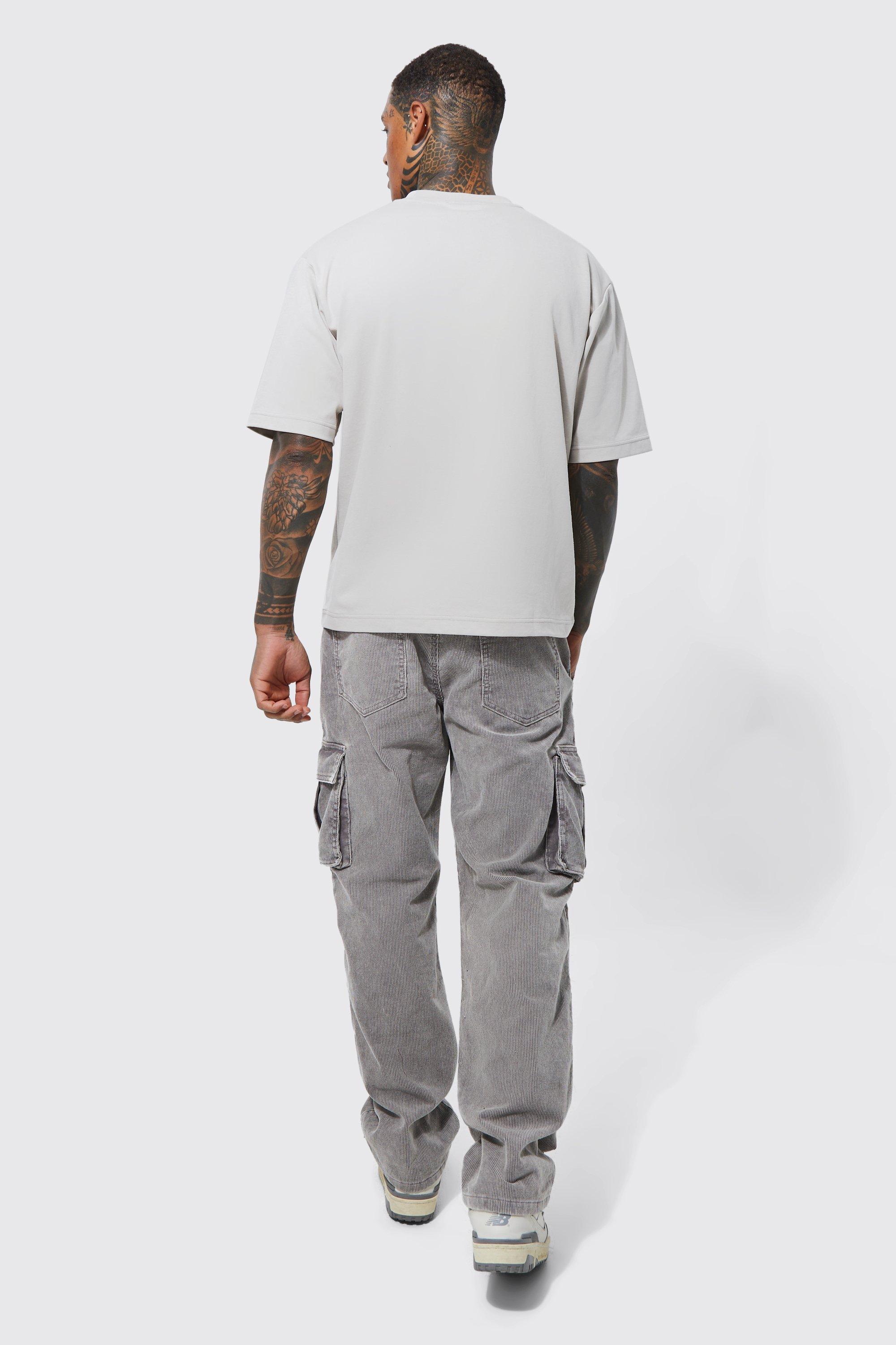 Relaxed Acid Wash Cord Cargo Pants