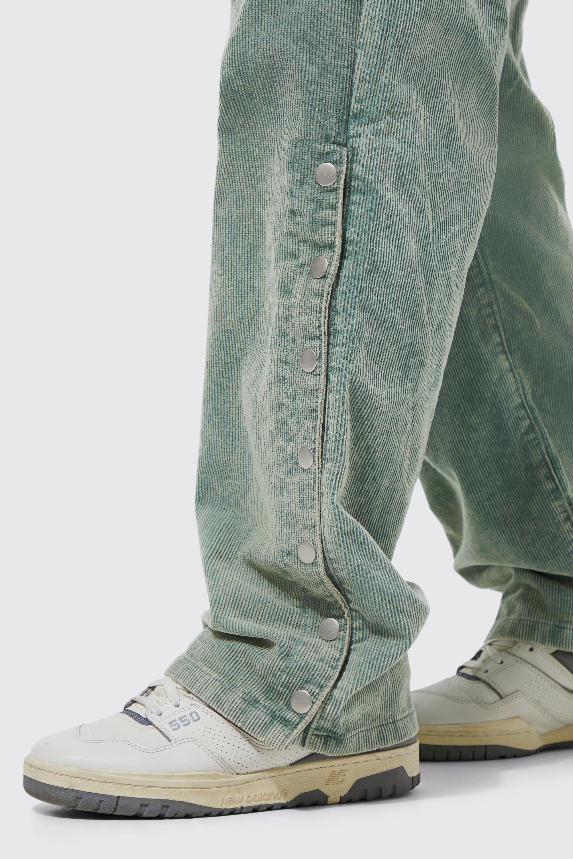 Acid Wash Relaxed Fit Popper Cord Pants