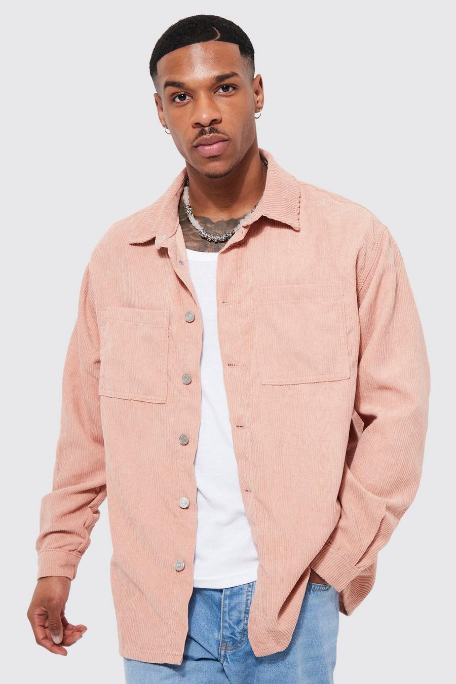 Cord Worker Overshirt, Pale pink rosa