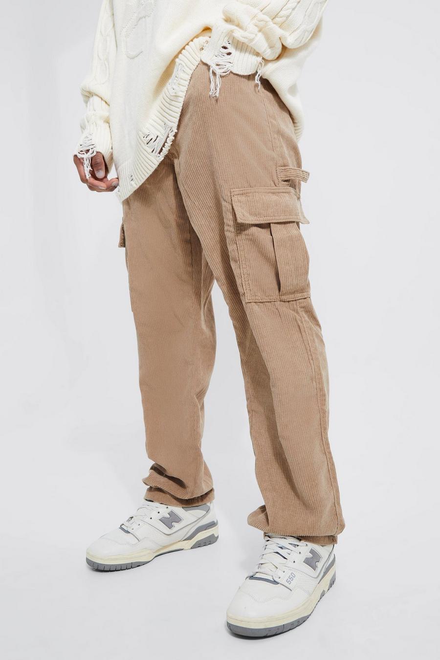 Pantaloni stile Carpenter rilassati in velluto a coste, Taupe image number 1
