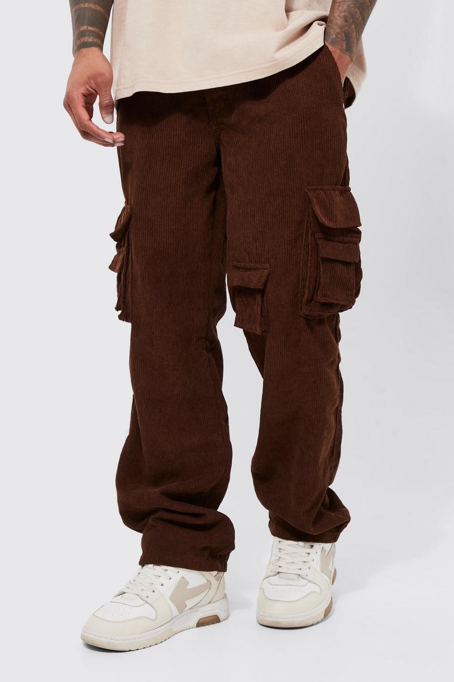 Chocolate brown Relaxed Fit Multi Pocket Cord Cargo Trouser image number 1