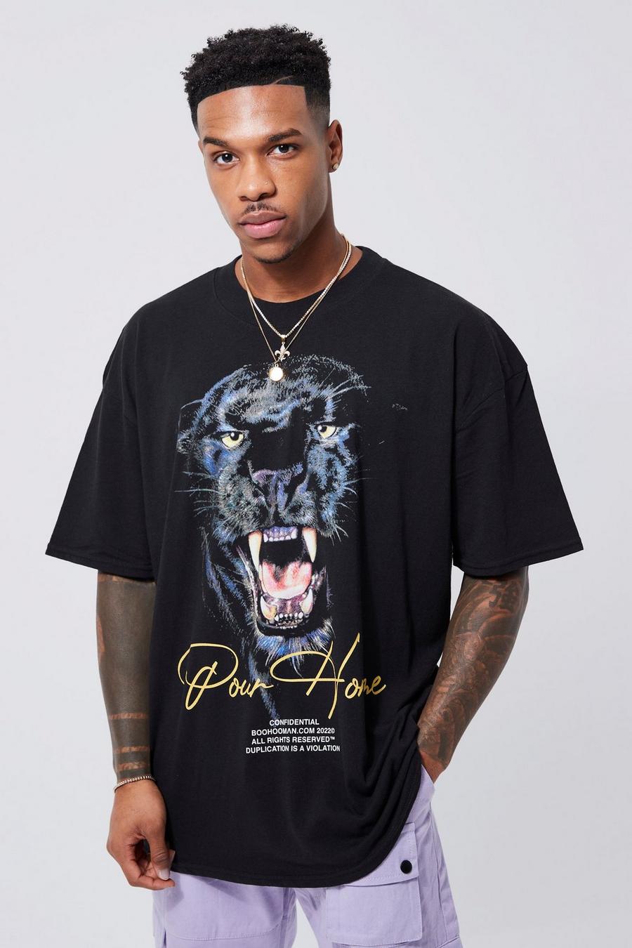 Black Oversized Leopard Graphic T-shirt image number 1