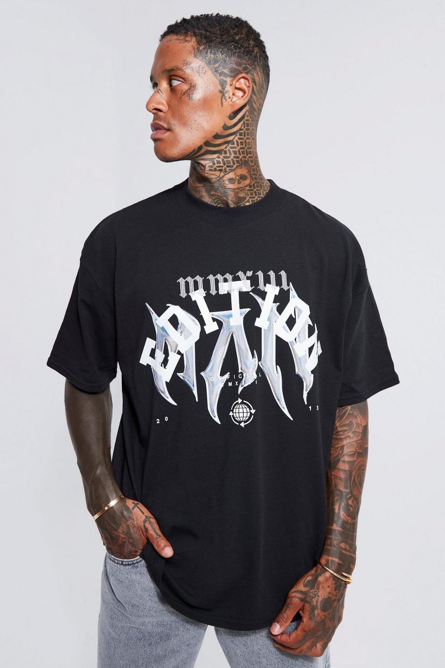Black Oversized Grunge Graphic T-shirt image number 1