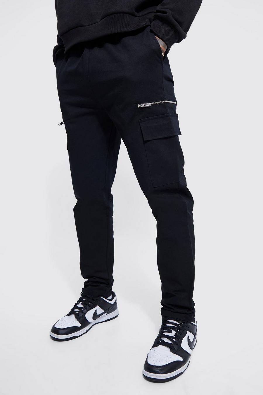 Pantalon cargo à taille élastiquée, Black image number 1