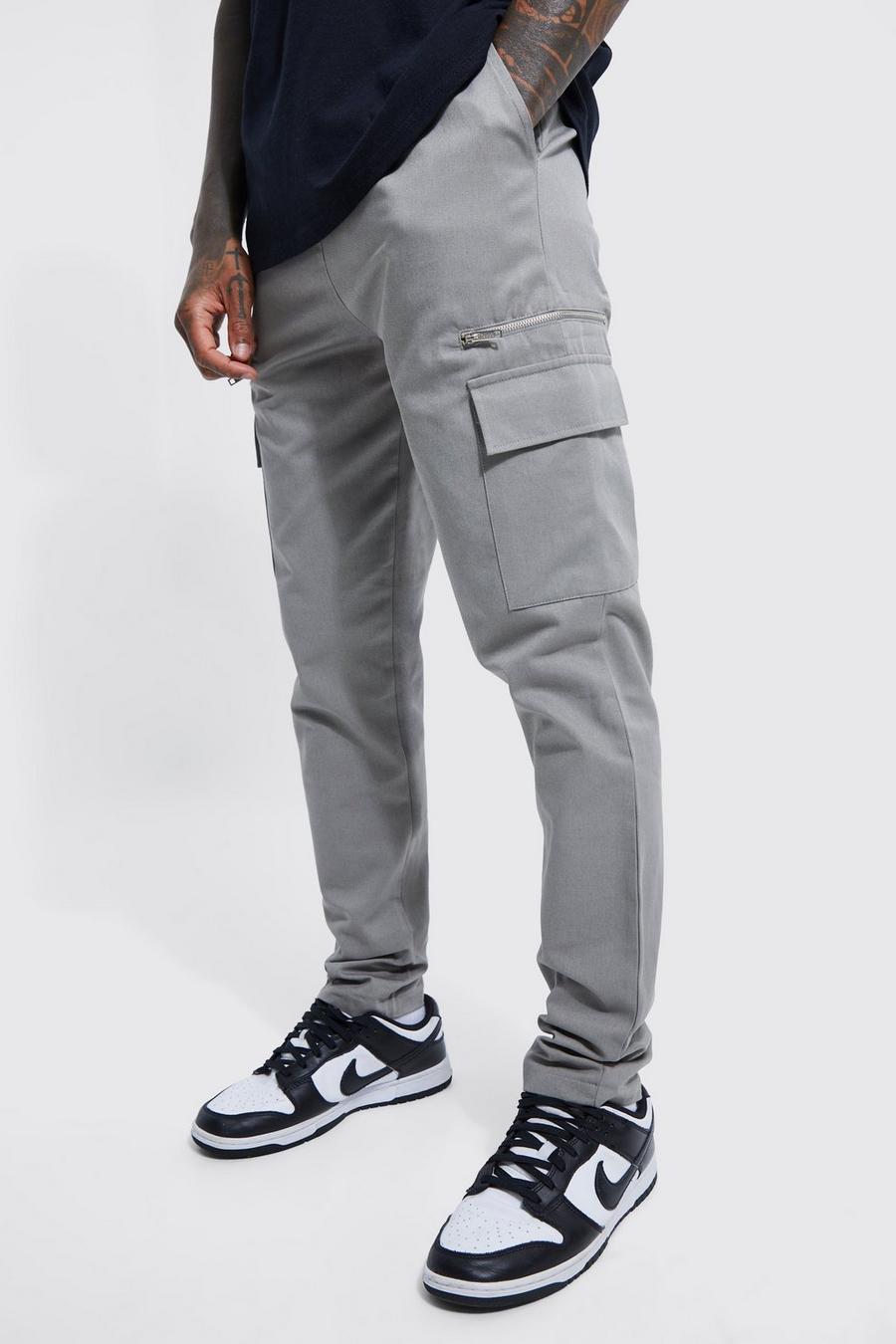 Charcoal Elasticated Waist Slim Fit Cargo image number 1