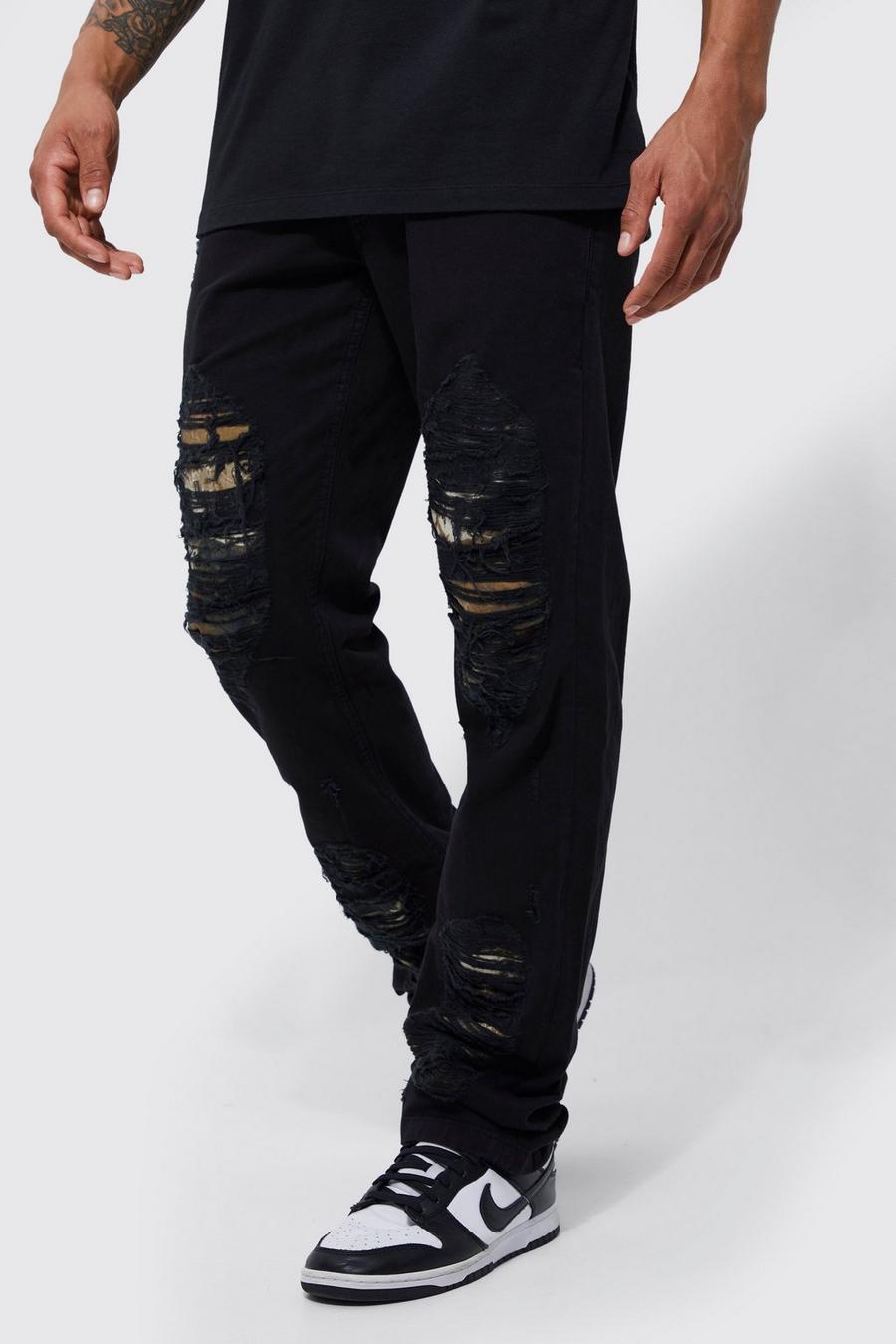 Pantalón cargo recto de camuflaje con pernera plisada y cintura fija, Black image number 1
