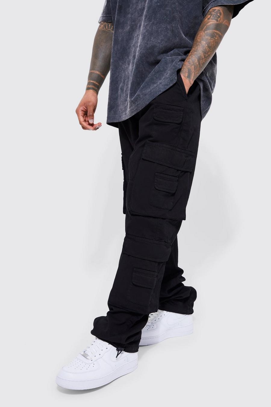 Pantaloni Cargo dritti con vita elasticizzata e tasche Cargo dritte, Black
