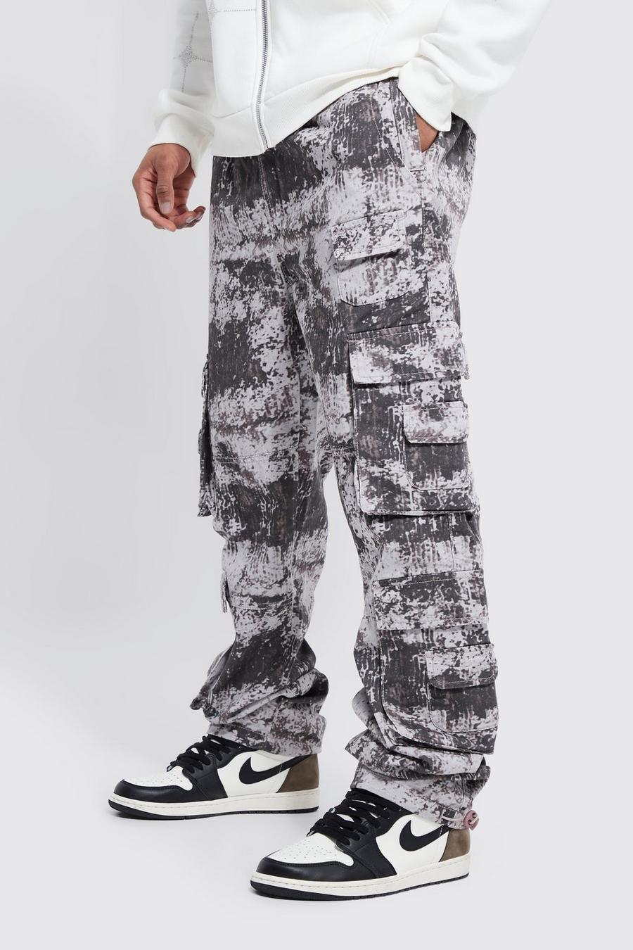 Elastic Waist Tie Dye Multi Pocket Stacked Cargo Trousers image number 1
