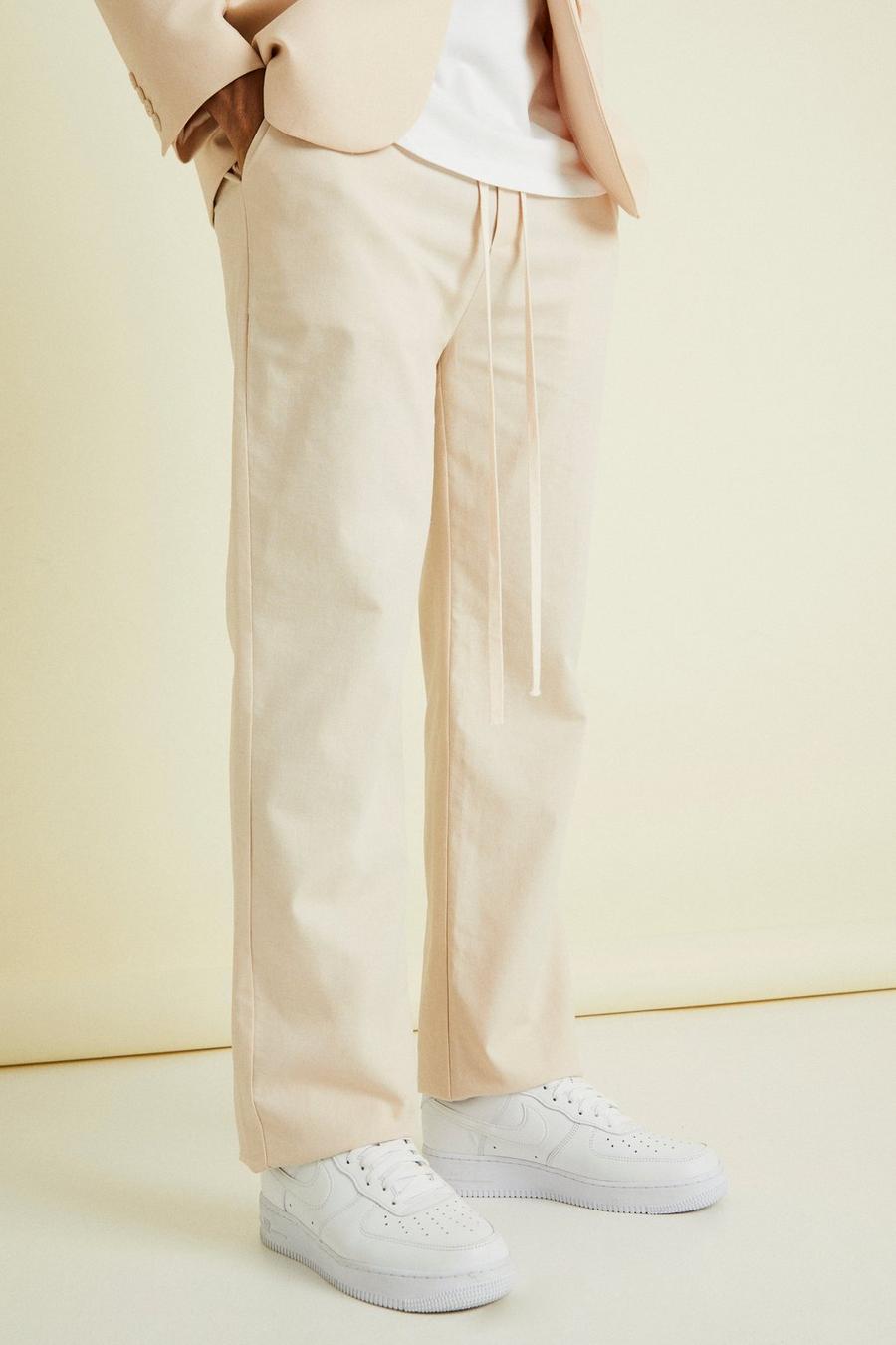 Natural beige Relaxed Linen Jogger Waistband Trouser image number 1