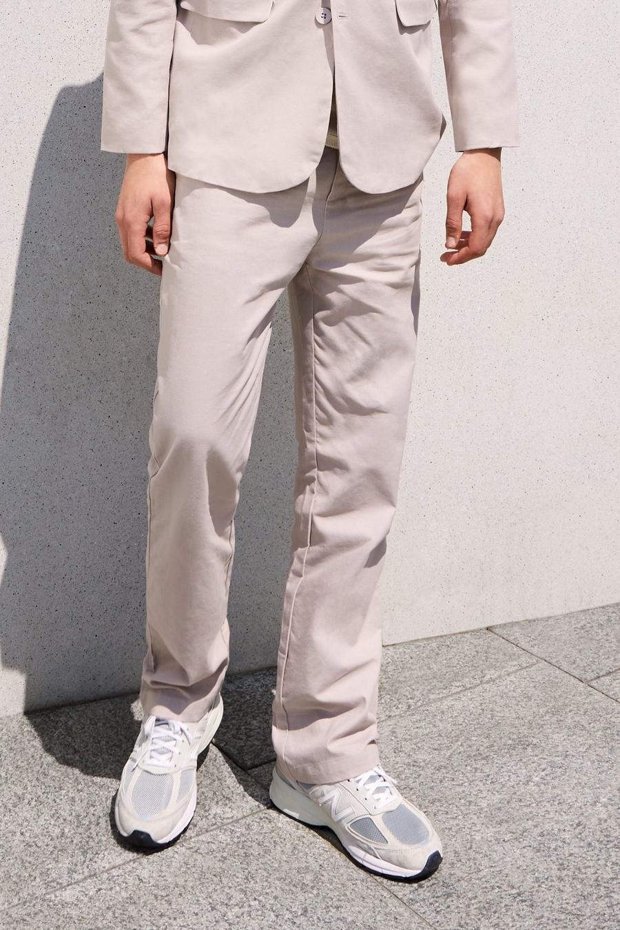 Light grey Relaxed Linen Sweatpant Waistband Pants image number 1