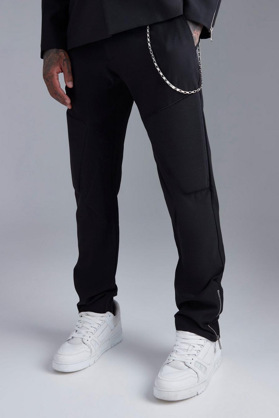 Pantalon slim zippé à chaîne, Black schwarz