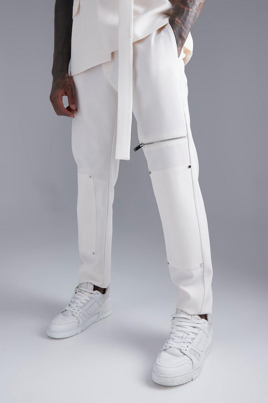 Pantalón de traje pitillo con cremallera, Ecru bianco image number 1