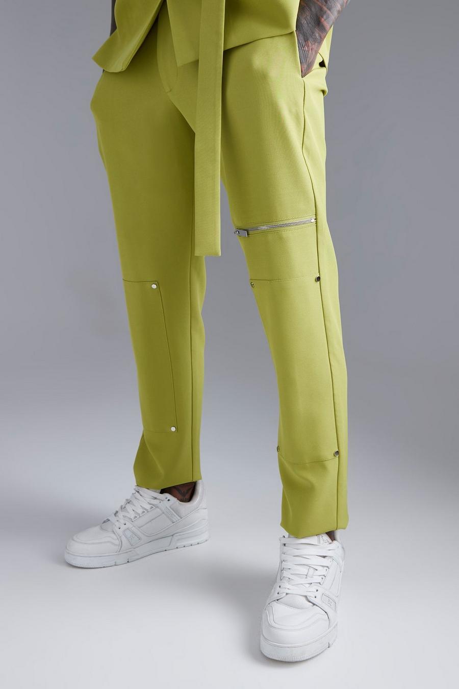 Lime Skinny Fit Pantalons Met Rits image number 1