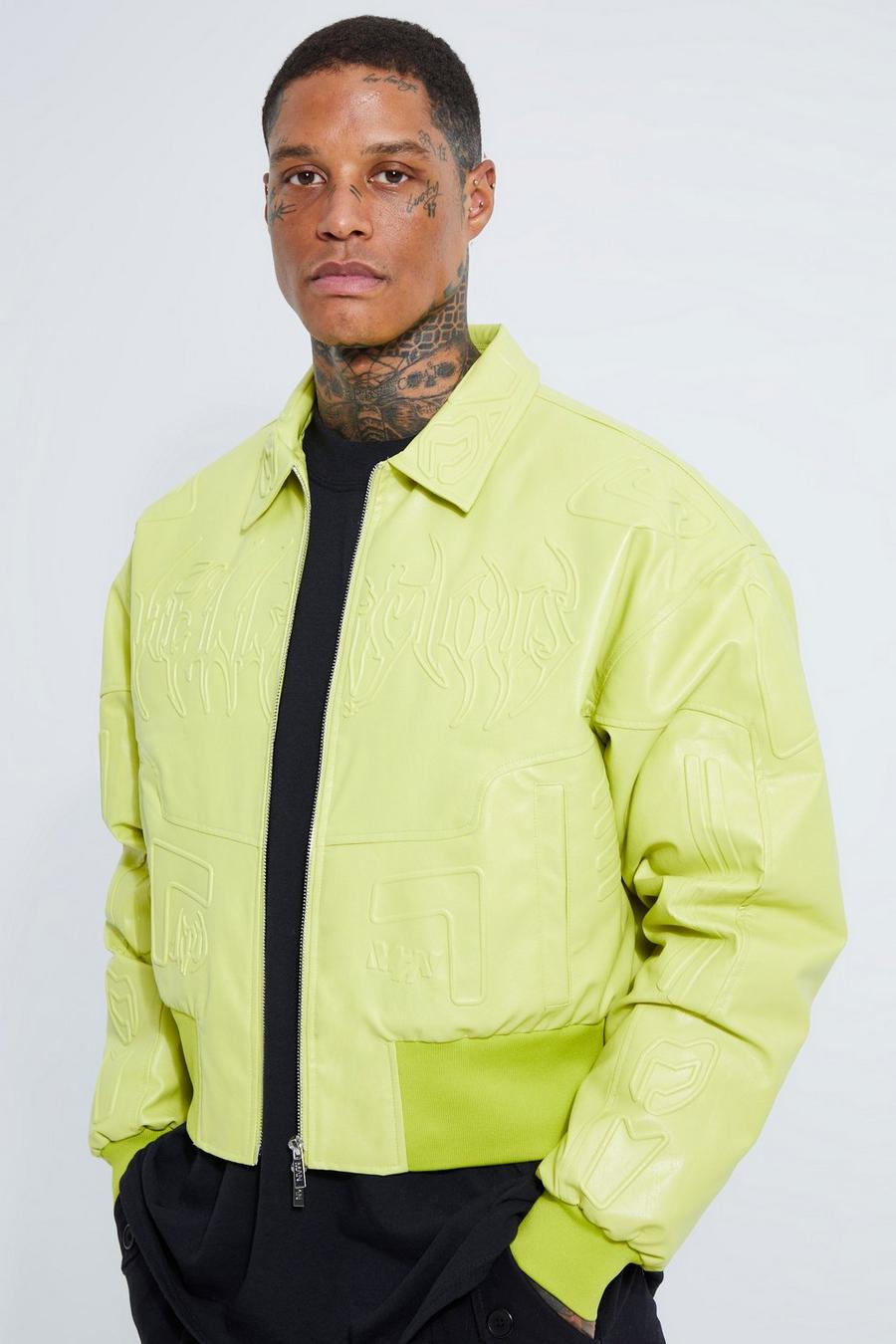 Lime Boxy Embossed Pu Bomber image number 1
