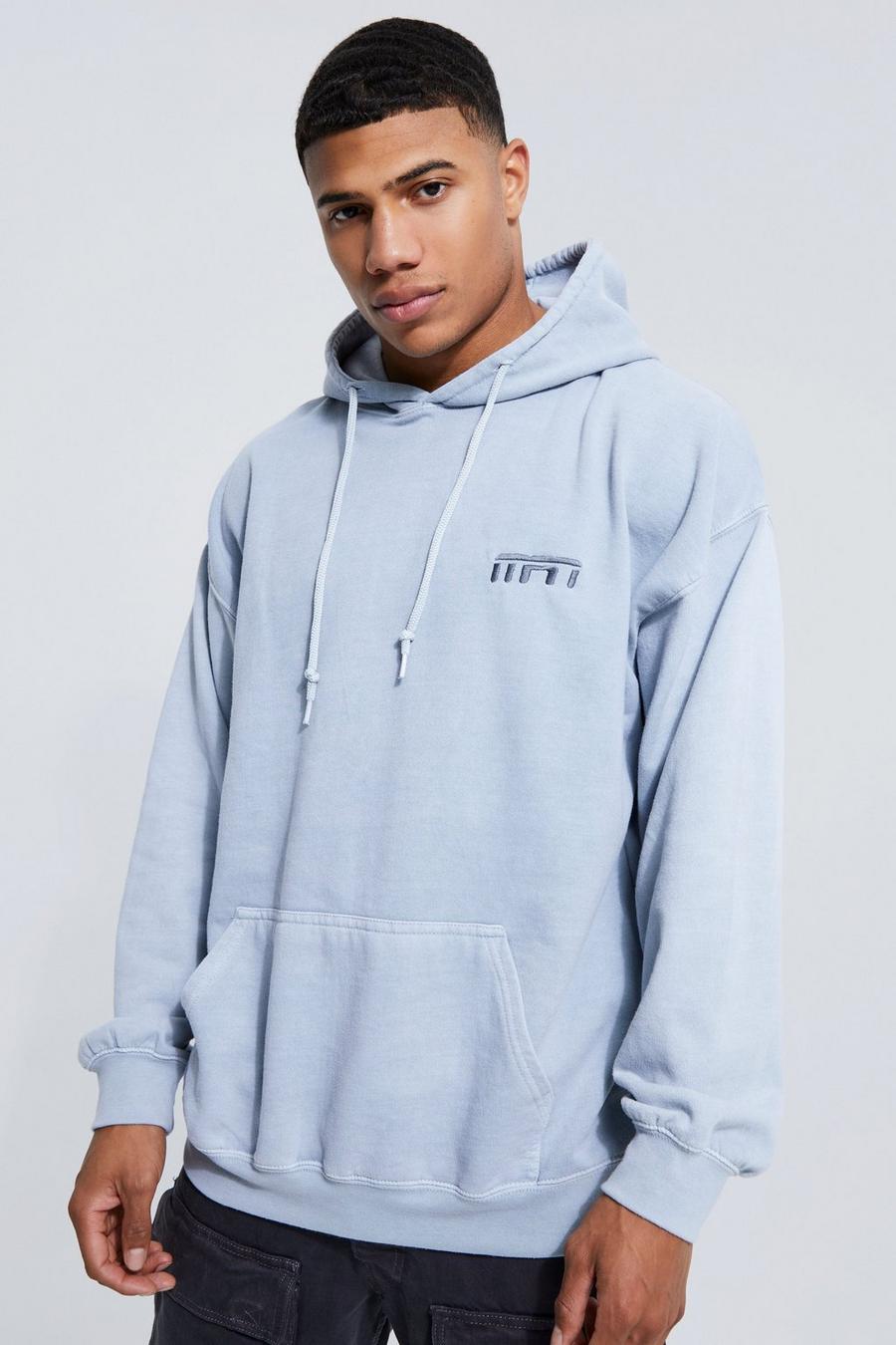 Grey Man Oversized Washed Embroidery Hoodie image number 1