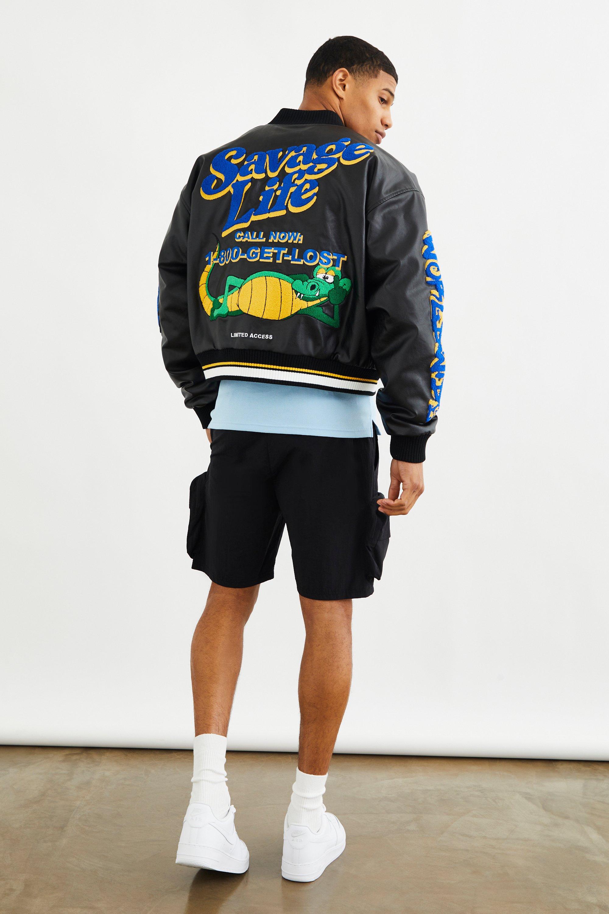 Boxy Pu Multi Badge Varsity Jacket | boohoo USA