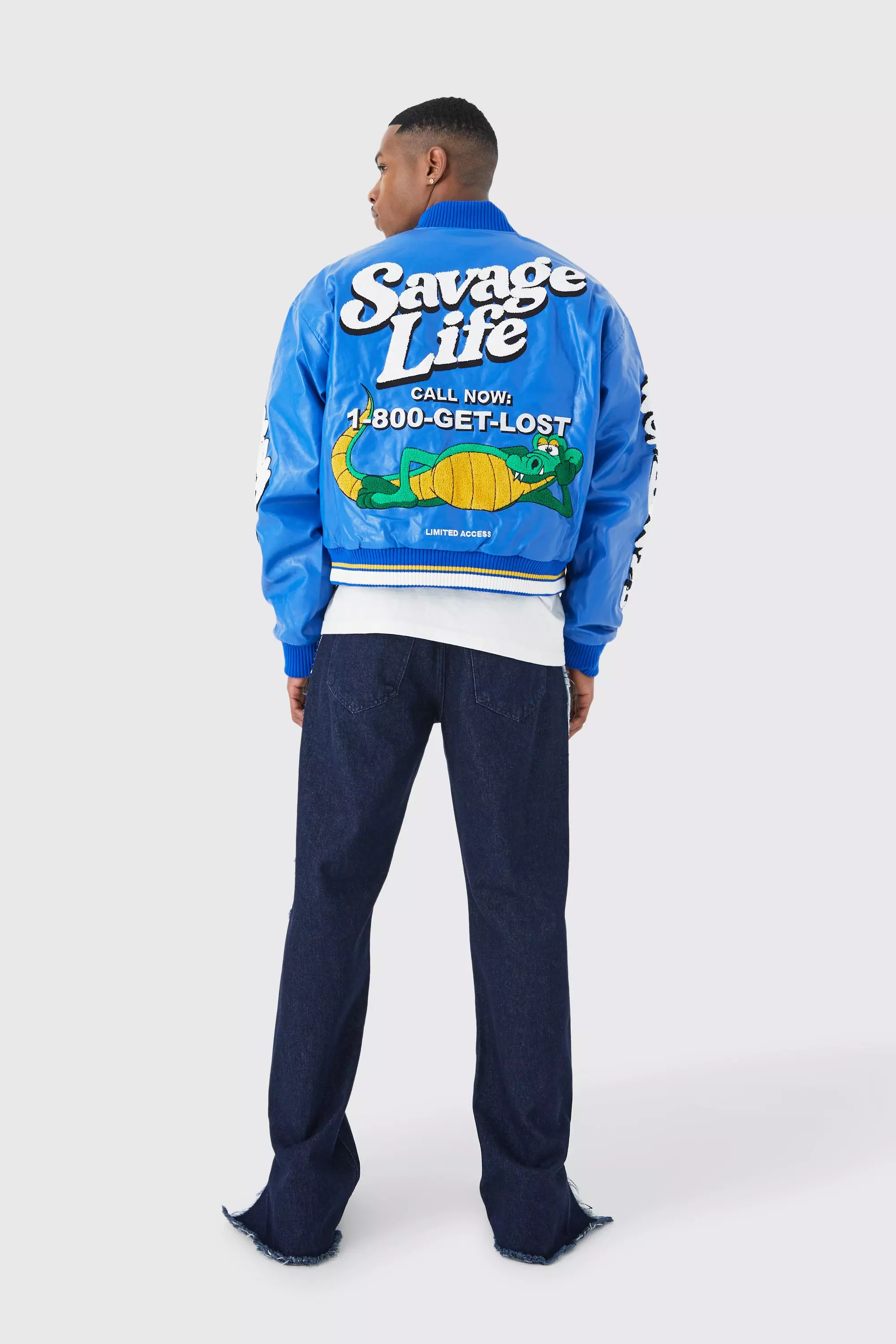 Cobalt Boxy Pu Multi Badge Varsity Jacket alternative image
