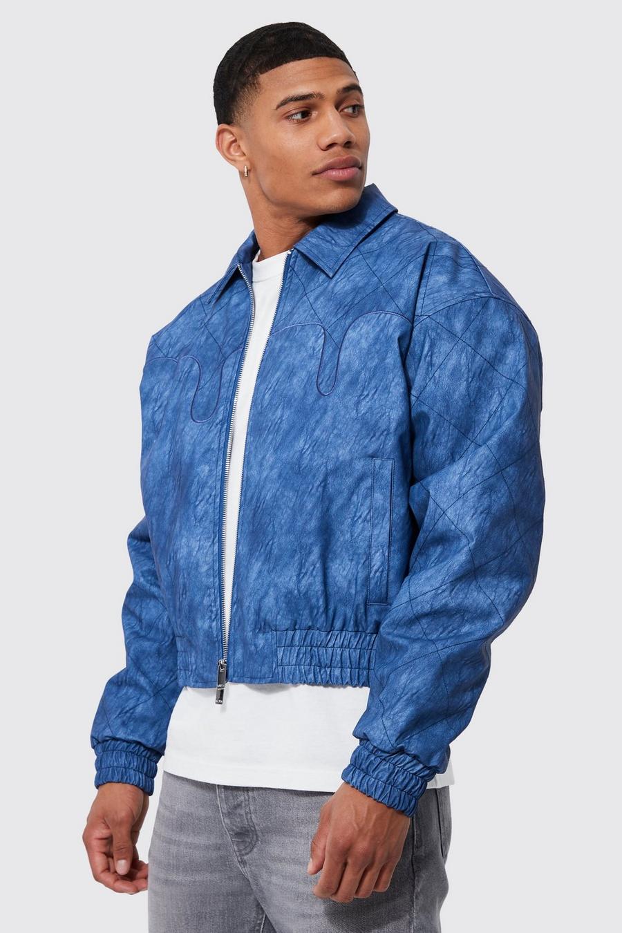 Aqua Boxy Quilted Pu Collared Bomber image number 1