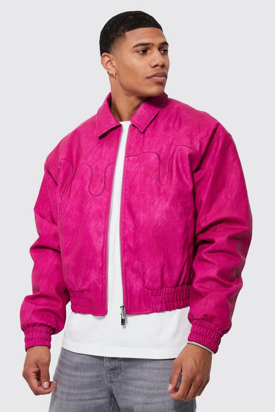 Pink Boxy Quilted Pu Collared Bomber image number 1