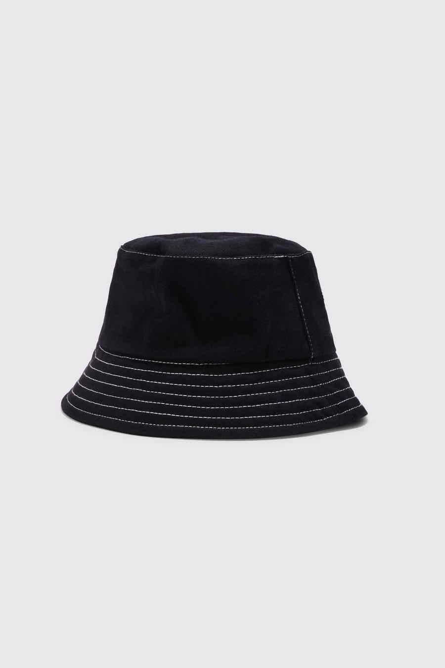 Black svart Contrast Stitch Bucket Hat
