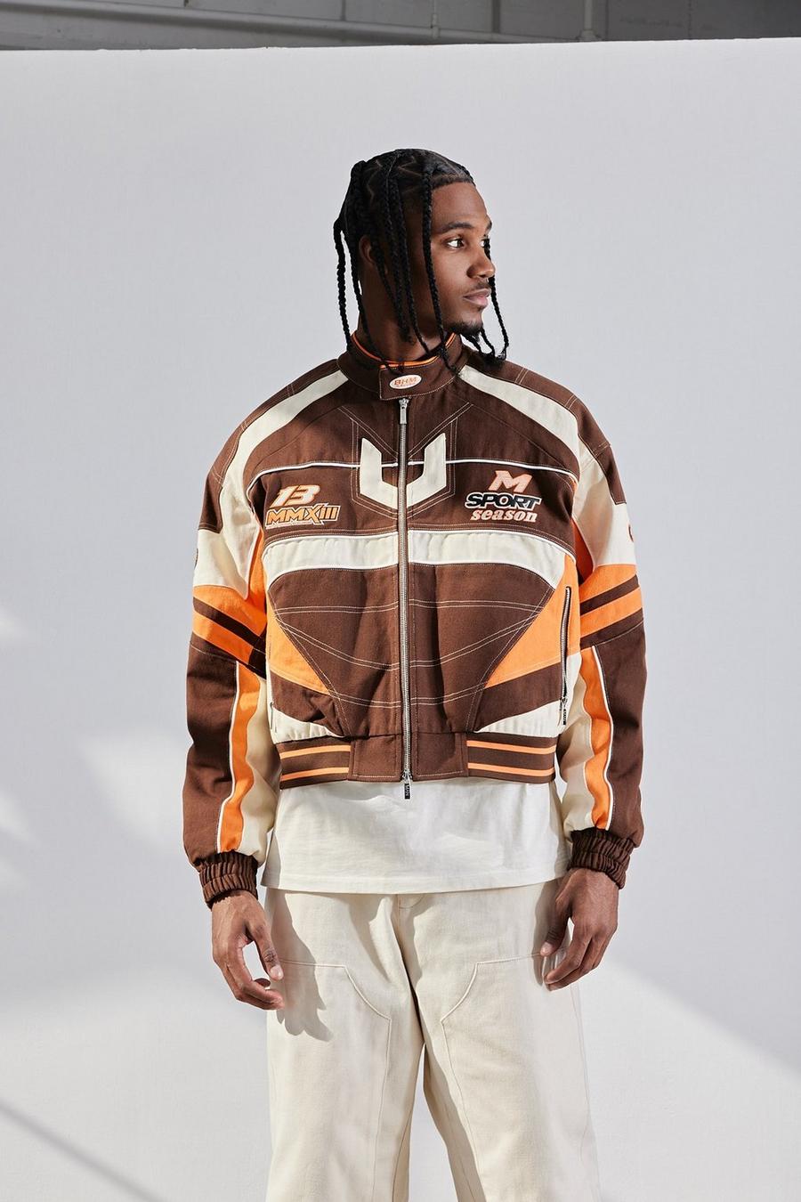 Chocolate brown Boxy Twill Moto Jacket