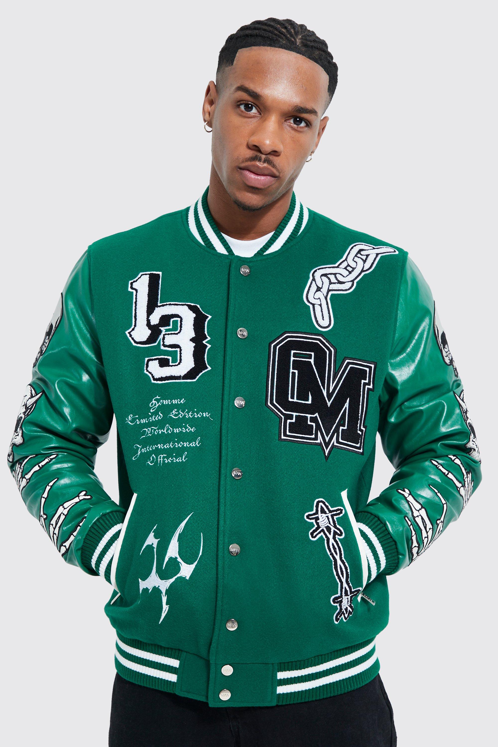 Off white green varsity jacket sale