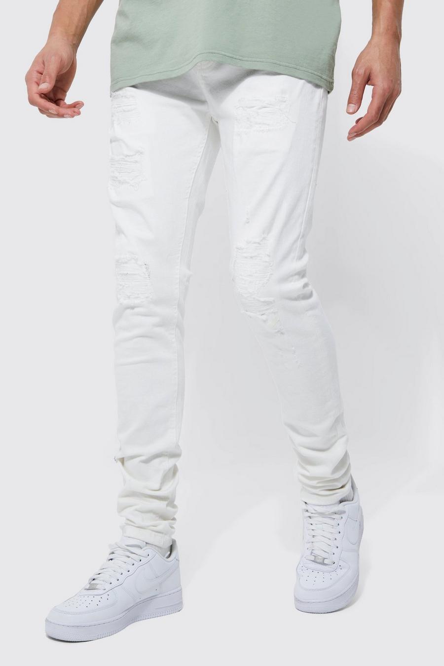 Tall Skinny Stretch Rip And Repair Jean , White bianco