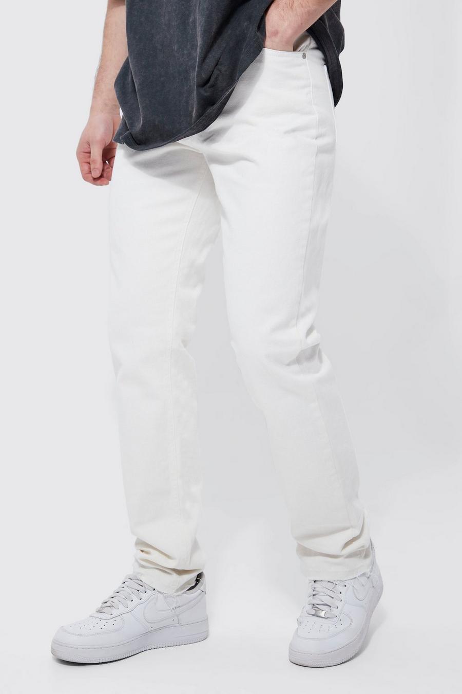 Tall gerade Jeans mit ausgefranstem Saum, White image number 1