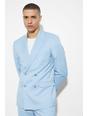 Light blue Slim Double Breasted Linen Suit Jacket