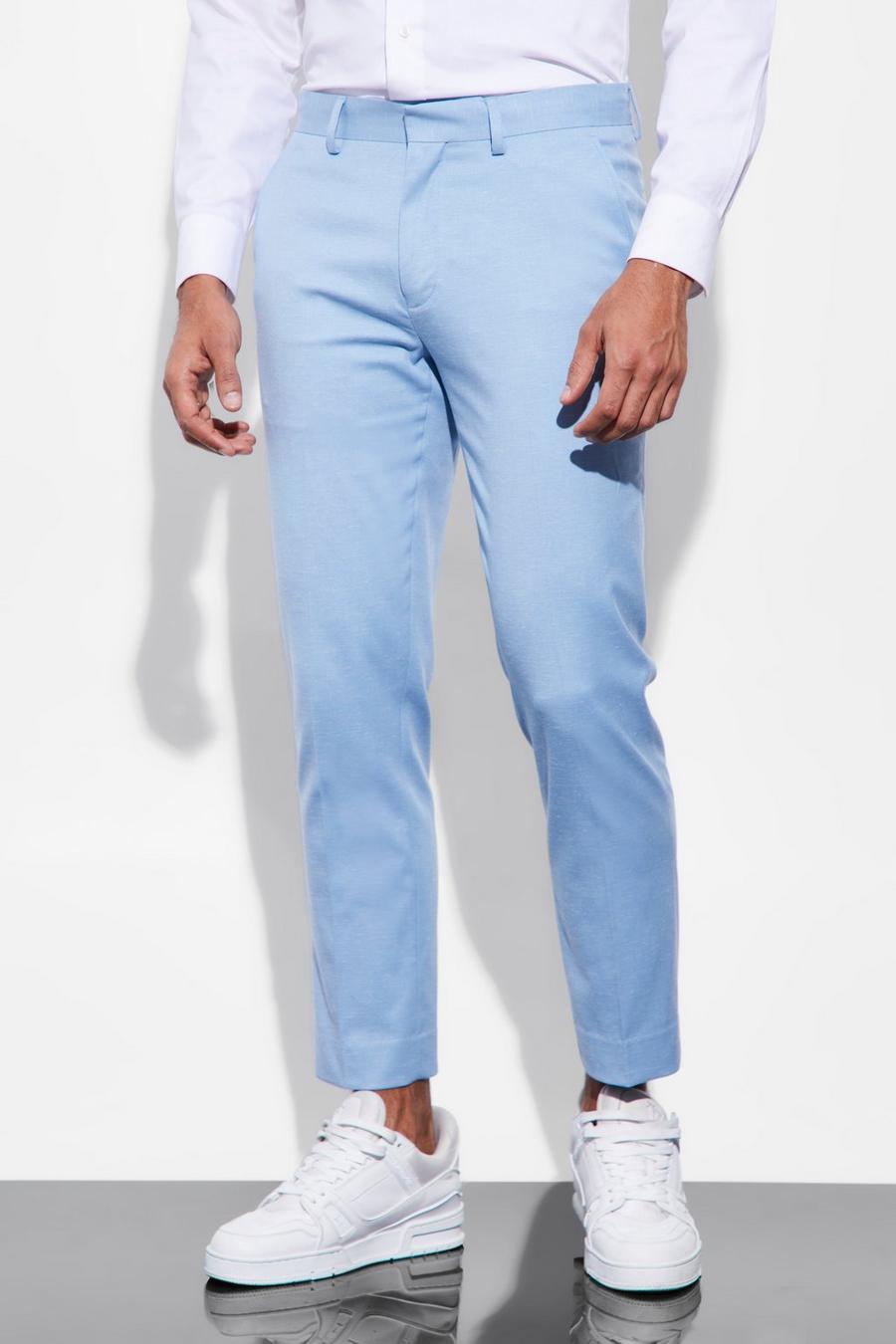 Light blue Ingekorte Linnen Slim Fit Pantalons image number 1
