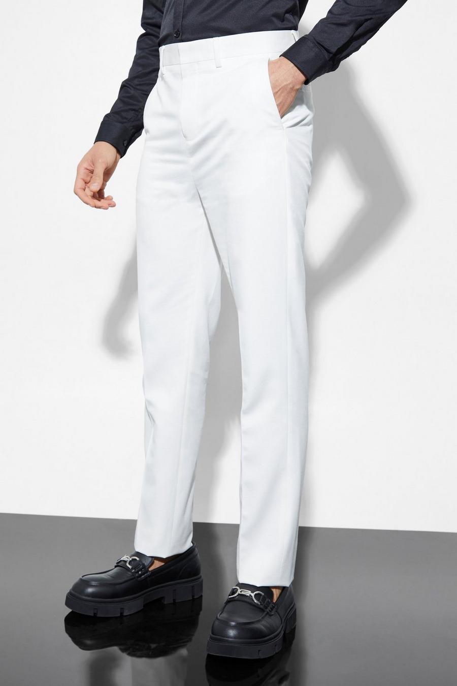 Ecru white Straight Leg Linen Suit Trousers image number 1